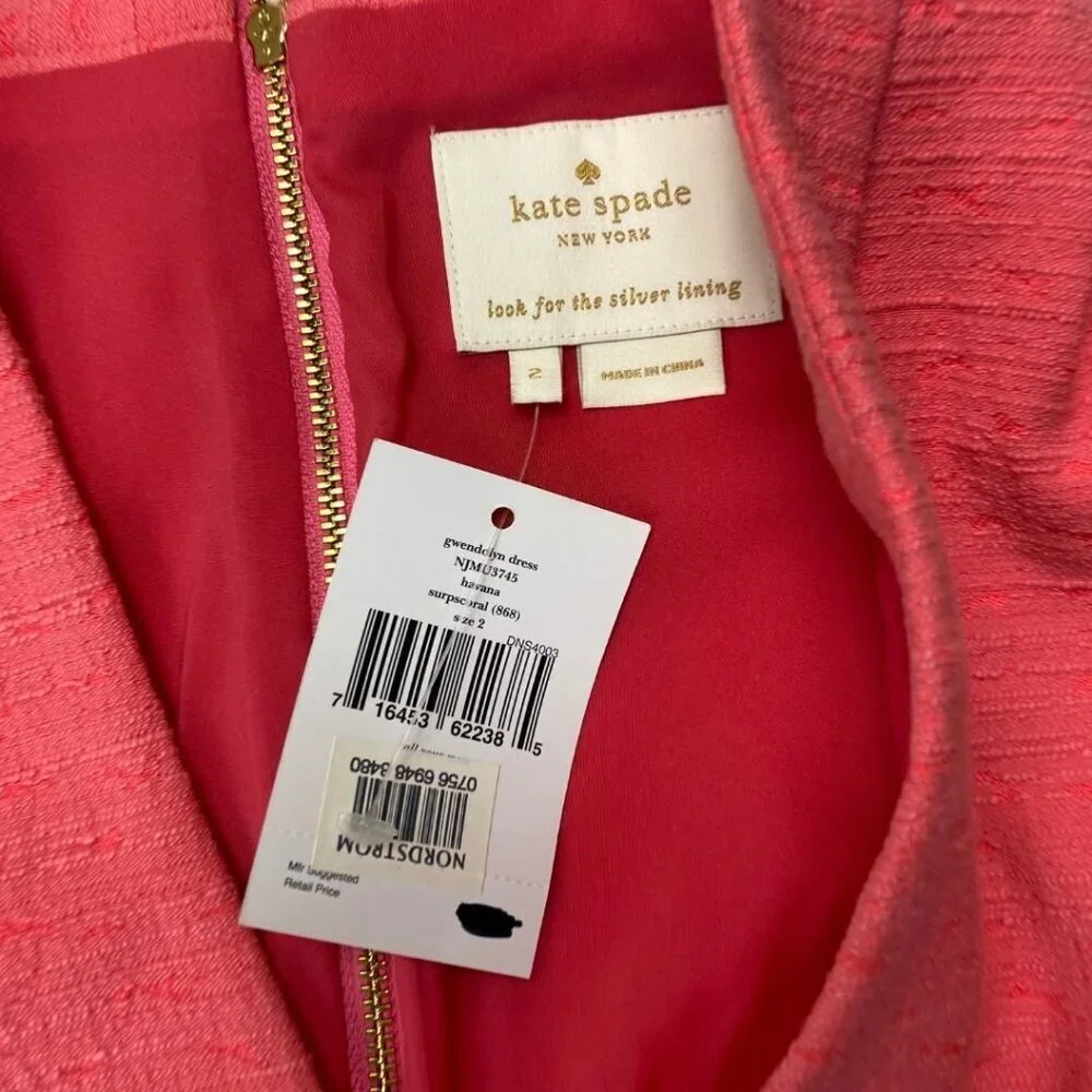 KATE SPADE NWT Gwendolyn Havana Coral Pink Dress Size 2